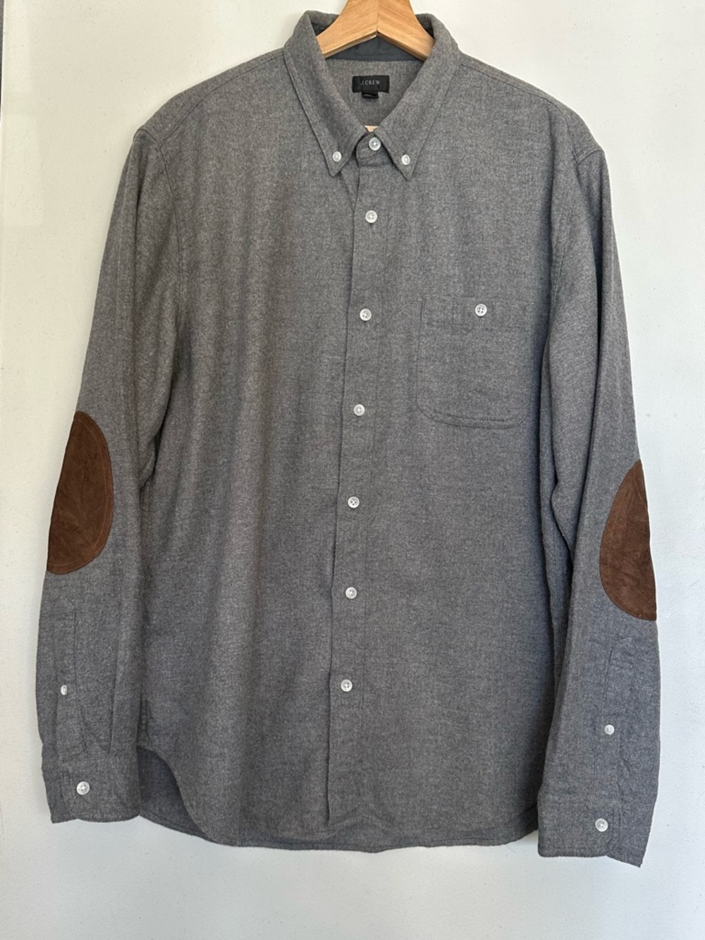 J. Crew Gray Button-Down Shirt with Brown Elbow Patches